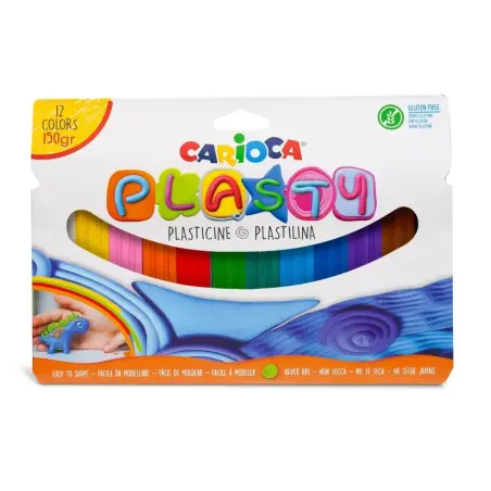 Carioca Plasty Pack de 12 Plastilinas Surtidas - Facil de Usar - No Se Seca - Reutilizable - Colores Brillantes y Mezclables - L