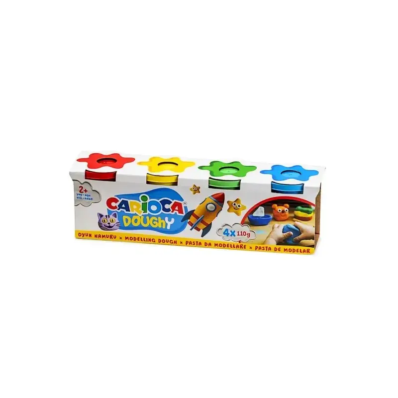Carioca Doughy Pack con 4 Botes de Pasta de Modelar 110gr - Blanda y Flexible - Facil de Amasar y Moldear - Ideal para Iniciacio