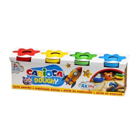 Carioca Doughy Pack con 4 Botes de Pasta de Modelar 110gr - Blanda y Flexible - Facil de Amasar y Moldear - Ideal para Iniciacio