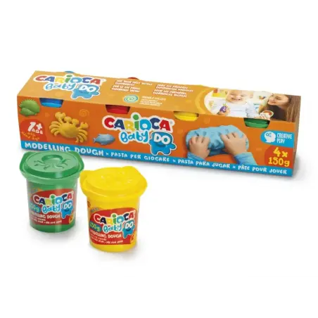 Carioca Baby Do Pack con 4 Botes de Pasta de Modelar 150ml - Super Ligera, Elastica y Maleable - Ideal para Primeras Experiencia