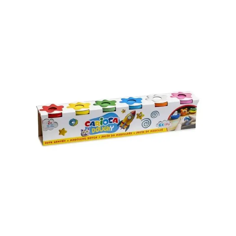 Carioca Doughy Pack con 6 Botes de Pasta de Modelar 110gr - Blanda y Flexible - Facil de Amasar y Moldear - Ideal para Iniciacio