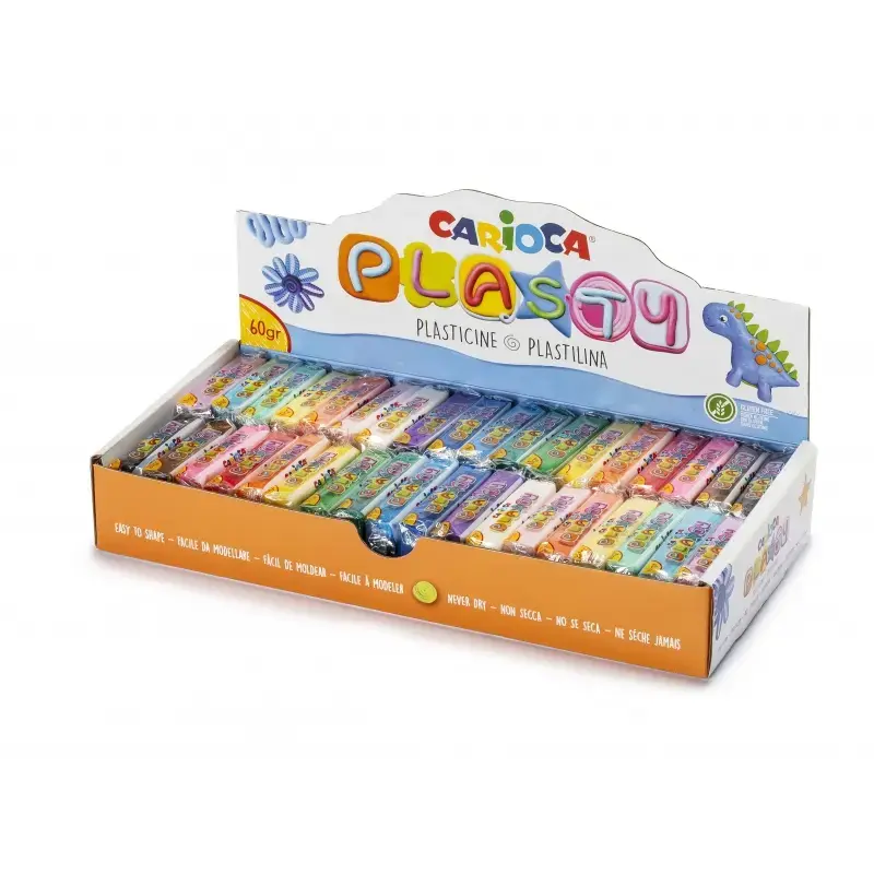 Carioca Expositor de 36 Plastilinas - Facil de Usar - No Se Seca - Reutilizable - Colores Brillantes y Mezclables - Libre de Glu