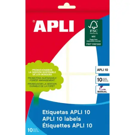 Apli Pack de 40 Etiquetas 53x82mm - 10 Hojas por 4 Etiquetas - Adhesivo Permanente - Cantos Romos - Color Blanco | Ahorro Imprim
