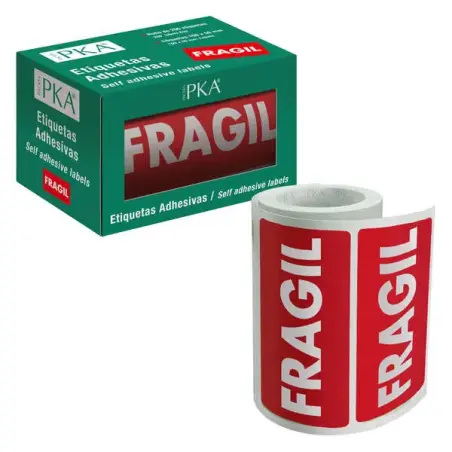 Dohe Rollo de 200 Etiquetas Adhesivas Fragil - 100x50mm - Letras Blancas sobre Fondo Rojo - Ideal para Expedicion de Paquetes |