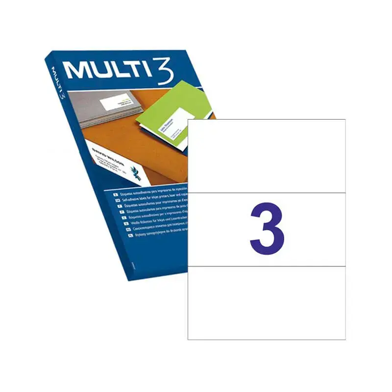 Multi3 Pack de 300 Etiquetas Blancas Cantos Rectos Tamaño 210.0X99.0mm con Adhesivo Permanente para Multiples Usos | Ahorro Impr