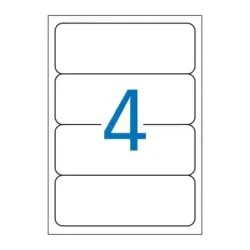 Apli Pack de 100 Etiquetas Rectangulares para Archivo 190x61mm - 25 Hojas por 4 Etiquetas - Adhesivo Permanente - Cantos Romos -