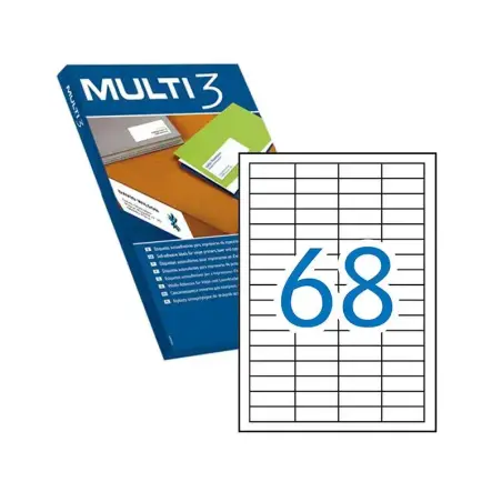 Multi3 Pack de 34.000 Etiquetas Blancas Cantos Rectos Tamaño 48.5X16.9mm con Adhesivo Permanente para Multiples Usos | Ahorro Im