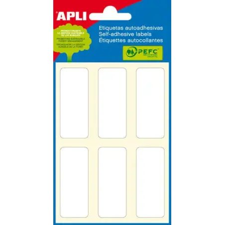 Apli Pack de 36 Etiquetas 20x50mm - 6 Hojas por 6 Etiquetas - Adhesivo Permanente - Cantos Romos - Color Blanco | Ahorro Imprimi