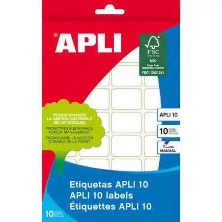Apli Pack de 810 Etiquetas Rectangulares 10x16mm - 10 Hojas por 81 Etiquetas - Ideal para Escribir sobre Ellas - Adhesivo Perman