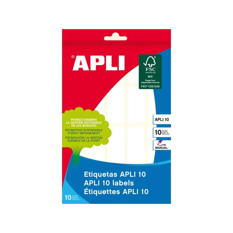 Apli Pack de 200 Etiquetas Rectangulares 19x40mm - 10 Hojas por 20 Etiquetas - Adhesivo Permanente - Cantos Romos - Ideal para E