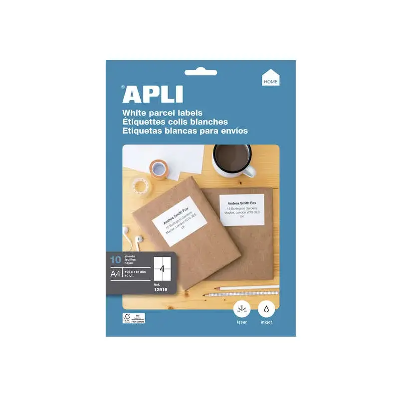 Apli Etiquetas Blancas Permanentes 105.0 x 148.0mm 10 Hojas | Ahorro Imprimiendo
