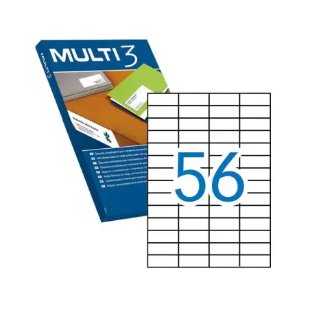 Multi3 Pack de 5.600 Etiquetas Blancas Cantos Rectos Tamaño 52.5X21.2mm con Adhesivo Permanente para Multiples Usos | Ahorro Imp