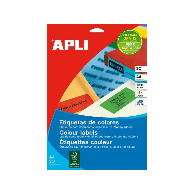 Apli Pack de 80 Etiquetas 105x148mm - 20 Hojas x 4 Etiquetas - Adhesivo Permanente - Cantos Rectos - Color Rojo | Ahorro Imprimi