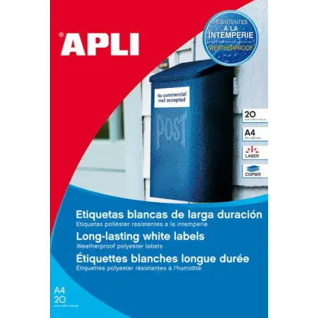Apli Pack de 960 Etiquetas Blancas Resistentes Intemperie - Tamaño 45.7x21.2mm - 20 Hojas x 48 Etiquetas | Ahorro Imprimiendo