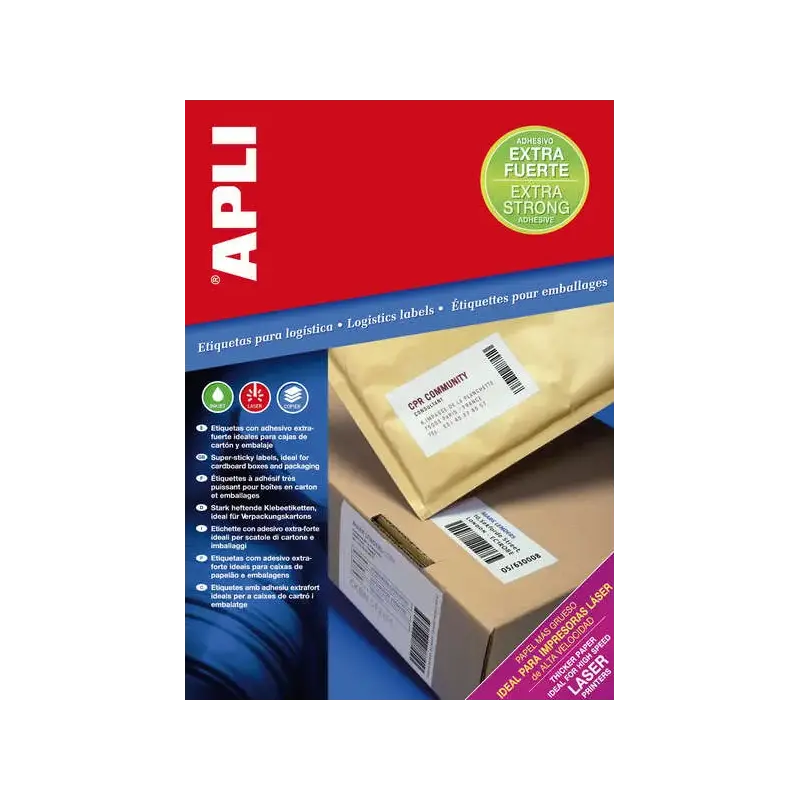 Apli Pack de 100 Etiquetas Extrafuertes 210x 297mm - Cantos Rectos - Adhesivo Permanente Extrafuerte - Color Blanco | Ahorro Imp