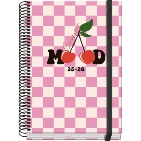 Dohe Cherry Agenda Escolar 25/26 Espiral A5 - Semana Vista - Papel 70g/m2 - 4 Hojas de Pegatinas - Cubierta de Carton Plastifica