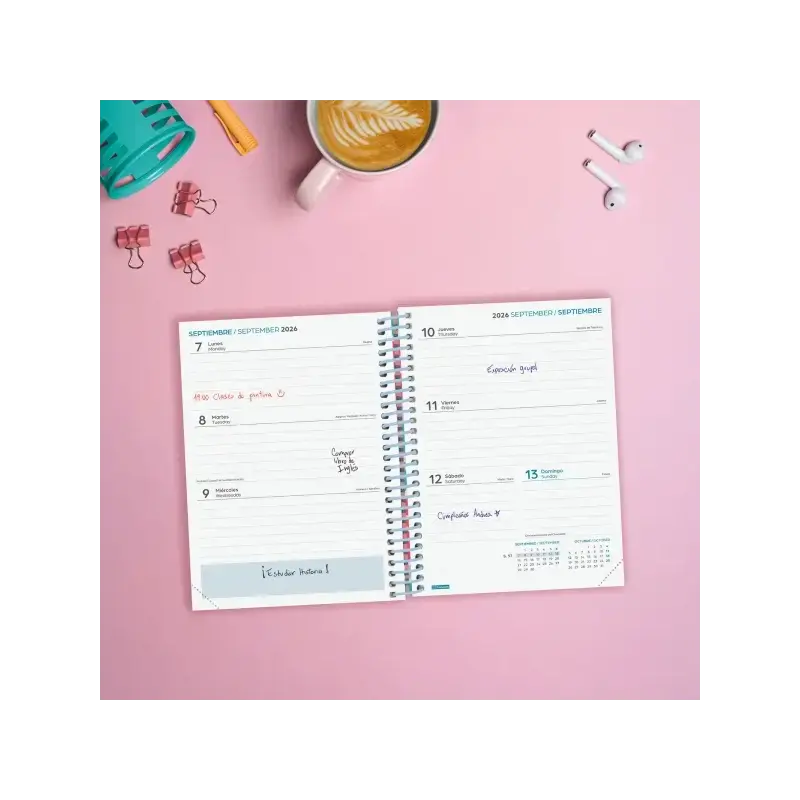 Finocam Diva Agenda Escolar 26/27 - Semana Vista Horizontal - Formato 8º - 120x164mm - Tapas de Carton Forrado - Papel de 80g/m2