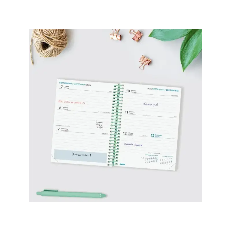 Finocam Diva Agenda Escolar 26/27 - Semana Vista Horizontal - Formato 8º - 120x164mm - Tapas de Carton Forrado - Papel de 80g/m2