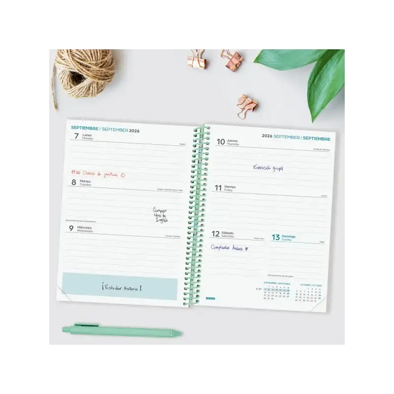 Finocam Diva Agenda Escolar 26/27 - Semana Vista Horizontal - Formato 4º - 155x212mm - Tapas de Carton Forrado - Papel de 80g/m2