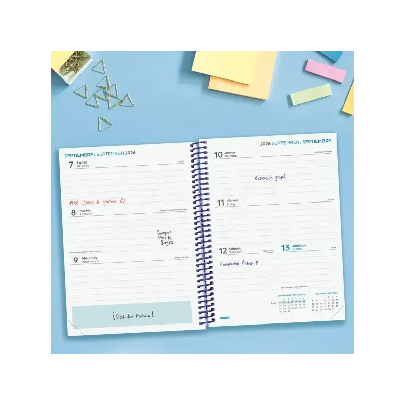 Finocam Diva Agenda Escolar 26/27 - Semana Vista Horizontal - Formato 4º - 155x212mm - Tapas de Carton Forrado - Papel de 80g/m2