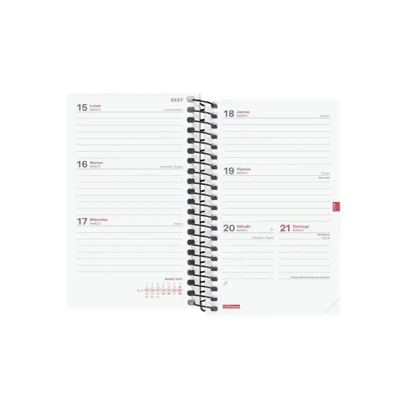 Finocam Espir Agenda Escolar 26/27 - Semana Vista Horizontal - Formato E3 - 79x127mm - Tapas de Polipropileno - Papel de 80g/m2