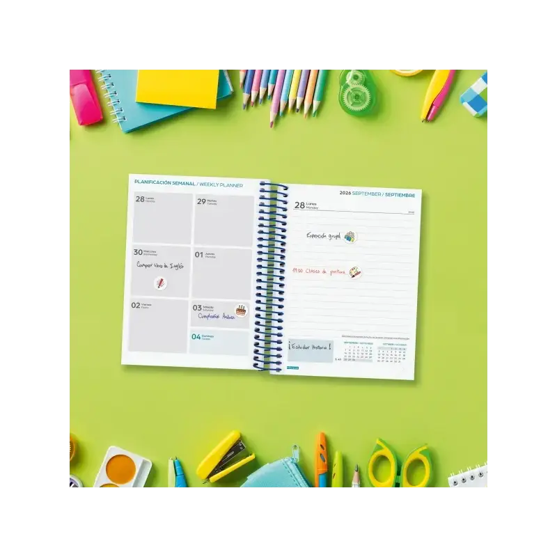 Finocam Cool Agenda Escolar 26/27 - 1 Dia por Pagina - Formato 8º - 120x164mm - Tapas de Carton Forrado - Papel de 80g/m2 - Espi