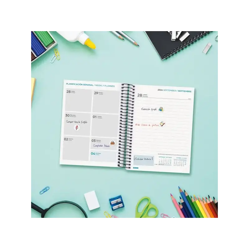 Finocam Cool Agenda Escolar 26/27 - 1 Dia por Pagina - Formato 8º - 120x164mm - Tapas de Carton Forrado - Papel de 80g/m2 - Espi