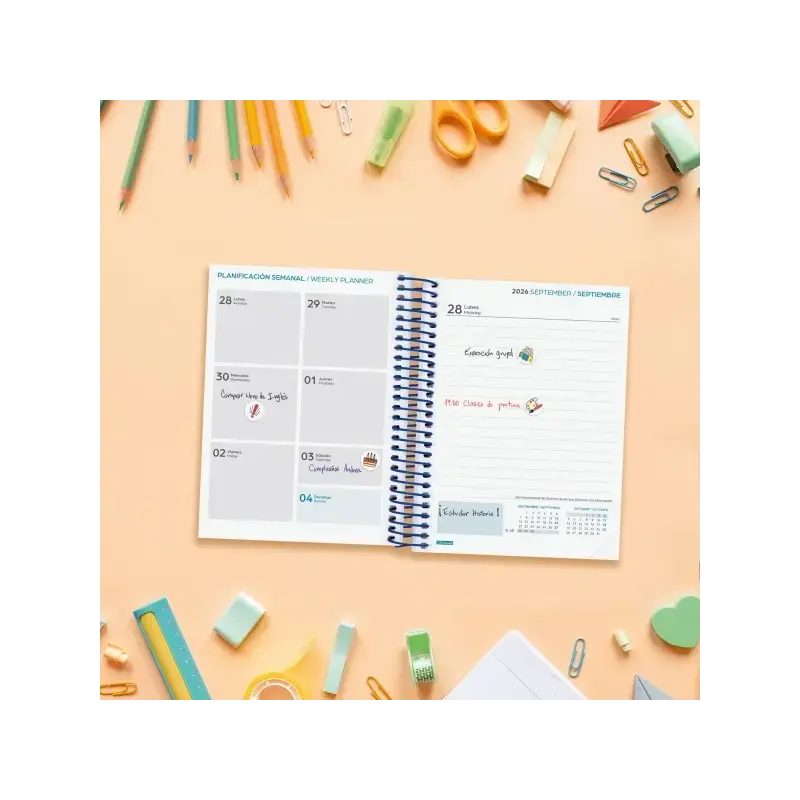 Finocam Cool Agenda Escolar 26/27 - 1 Dia por Pagina - Formato 8º - 120x164mm - Tapas de Carton Forrado - Papel de 80g/m2 - Espi