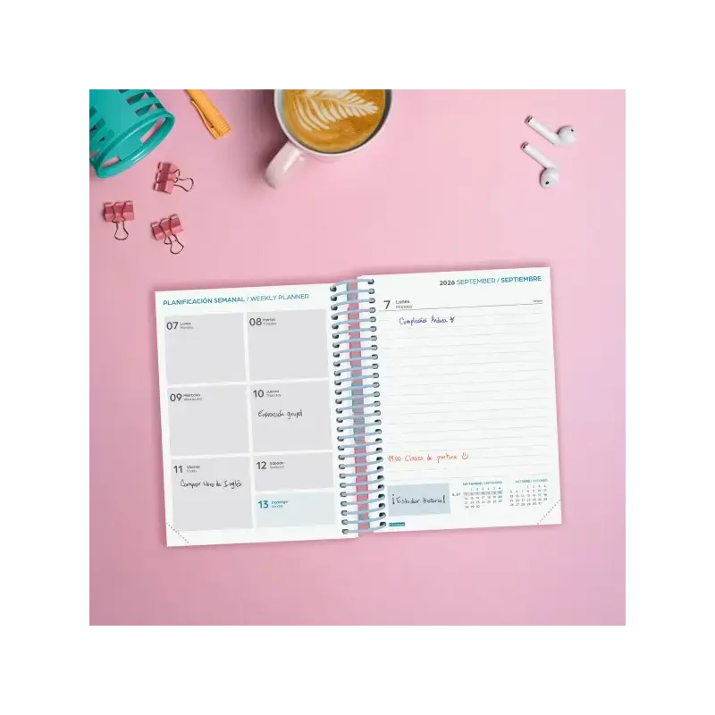 Finocam Diva Agenda Escolar 26/27 - 1 Dia por Pagina - Formato 8º - 120x164mm - Tapas de Carton Forrado - Papel de 80g/m2 - Espi