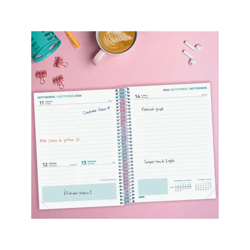 Finocam Diva Agenda Escolar 26/27 - 1 Dia por Pagina - Formato 4º - 155x212mm - Tapas de Carton Forrado - Papel de 80g/m2 - Espi