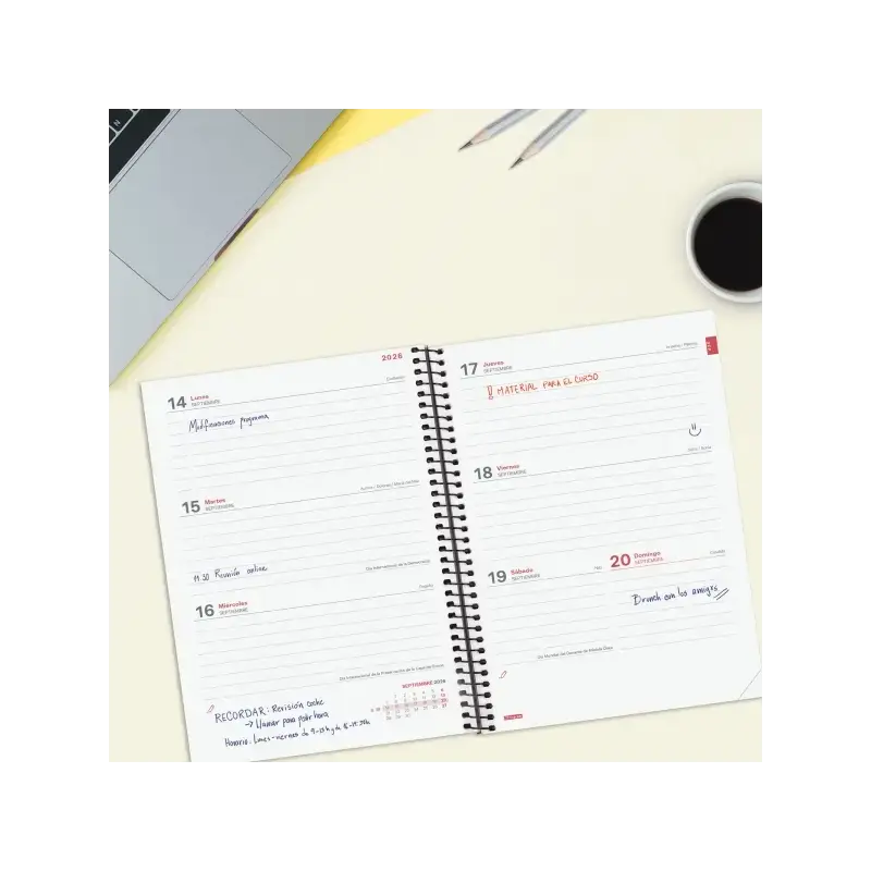 Finocam Espir Agenda Escolar 26/27 - Semana Vista Horizontal - Formato E10 - 155x212mm - Tapas de Polipropileno - Papel de 80g/m
