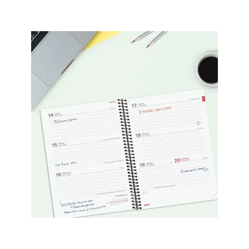 Finocam Espir Agenda Escolar 26/27 - Semana Vista Horizontal - Formato E10 - 155x212mm - Tapas de Polipropileno - Papel de 80g/m