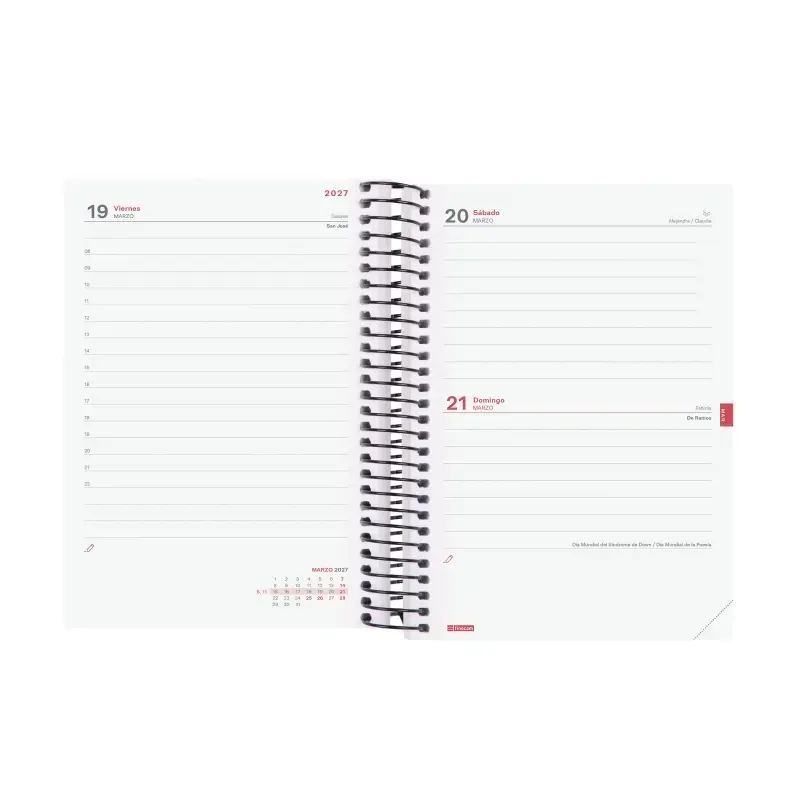 Finocam Espir Agenda Escolar 26/27 - 1 Dia por Pagina - Formato E8 - 120x171mm - Tapas de Polipropileno - Papel de 70g/m2 - Espi