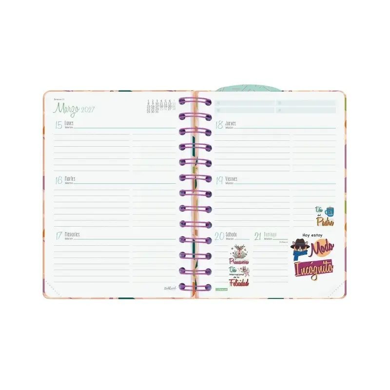 Finocam Talkual Agenda Escolar 26/27 - Semana Vista Horizontal - Formato 8º - 120x169mm - Tapa Dura - Papel de 100g/m2 - Espiral