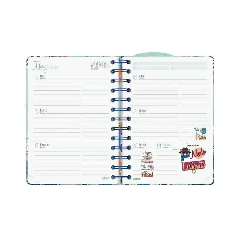 Finocam Talkual Agenda Escolar 26/27 - Semana Vista Horizontal - Formato 8º - 120x169mm - Tapa Dura - Papel de 100g/m2 - Espiral