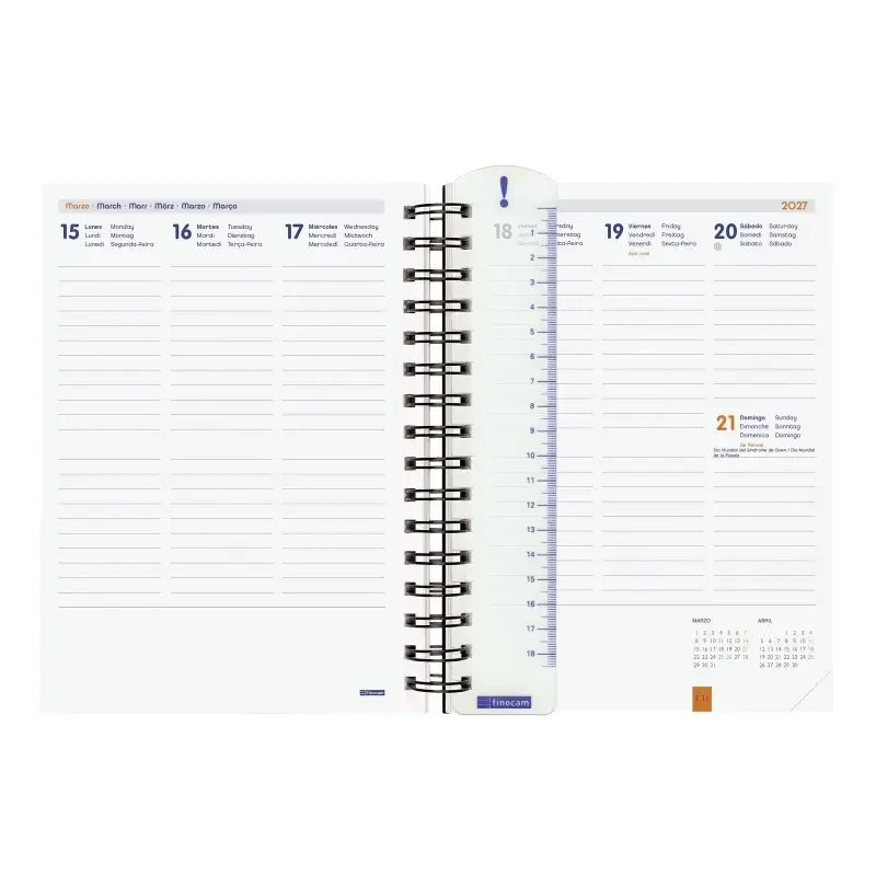 Finocam Institut Agenda Escolar 26/27 - Semana Vista Vertical - Formato 4º - 155x215mm - Tapas de Polipropileno - Papel de 90g/m