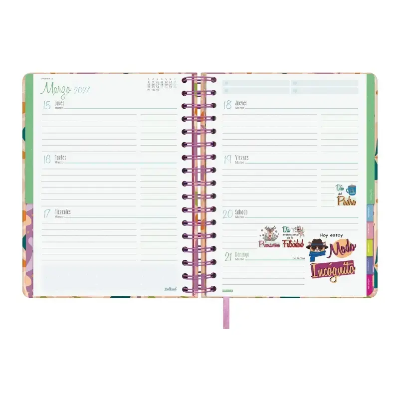 Finocam Talkual Agenda Escolar 26/27 - Semana Vista Horizontal - Formato 4º - 155x217mm - Tapa Dura - Papel de 100g/m2 - Espiral