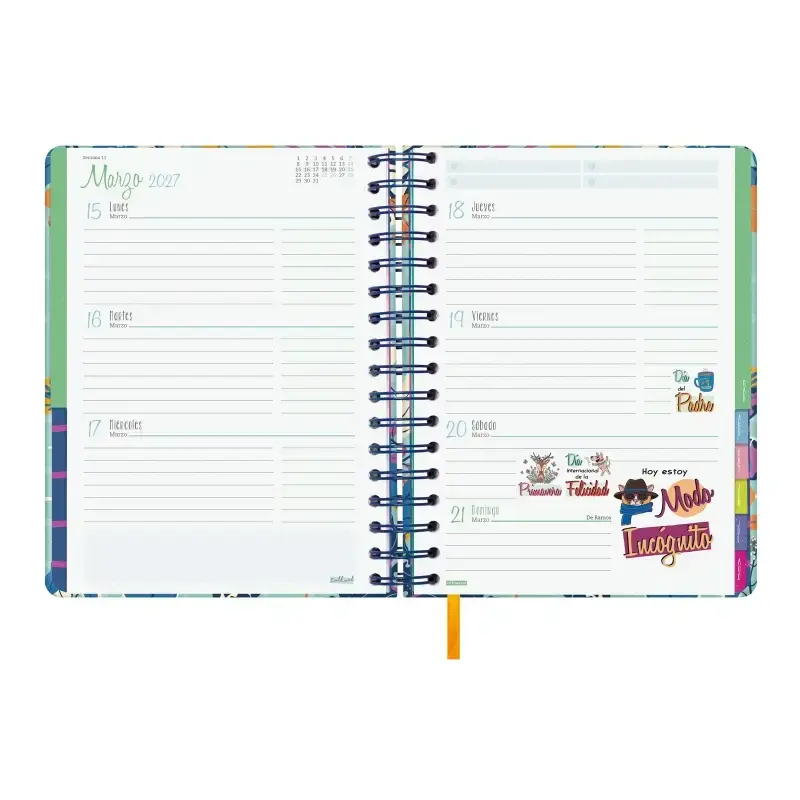 Finocam Talkual Agenda Escolar 26/27 - Semana Vista Horizontal - Formato 4º - 155x217mm - Tapa Dura - Papel de 100g/m2 - Espiral