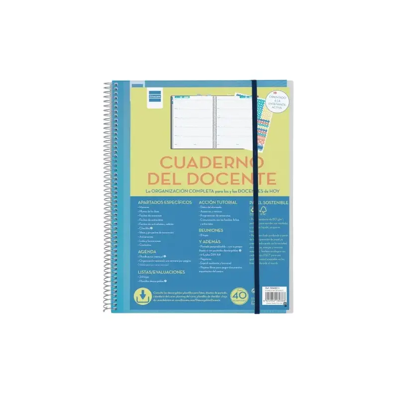 Finocam Organizacion Agenda sin Fechar para Docentes - Semana Vista - 230x310mm - Tapas de Polipropileno - Papel de 80g/m2 - Esp