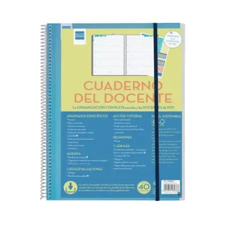 Finocam Organizacion Agenda sin Fechar para Docentes - Semana Vista - 230x310mm - Tapas de Polipropileno - Papel de 80g/m2 - Esp
