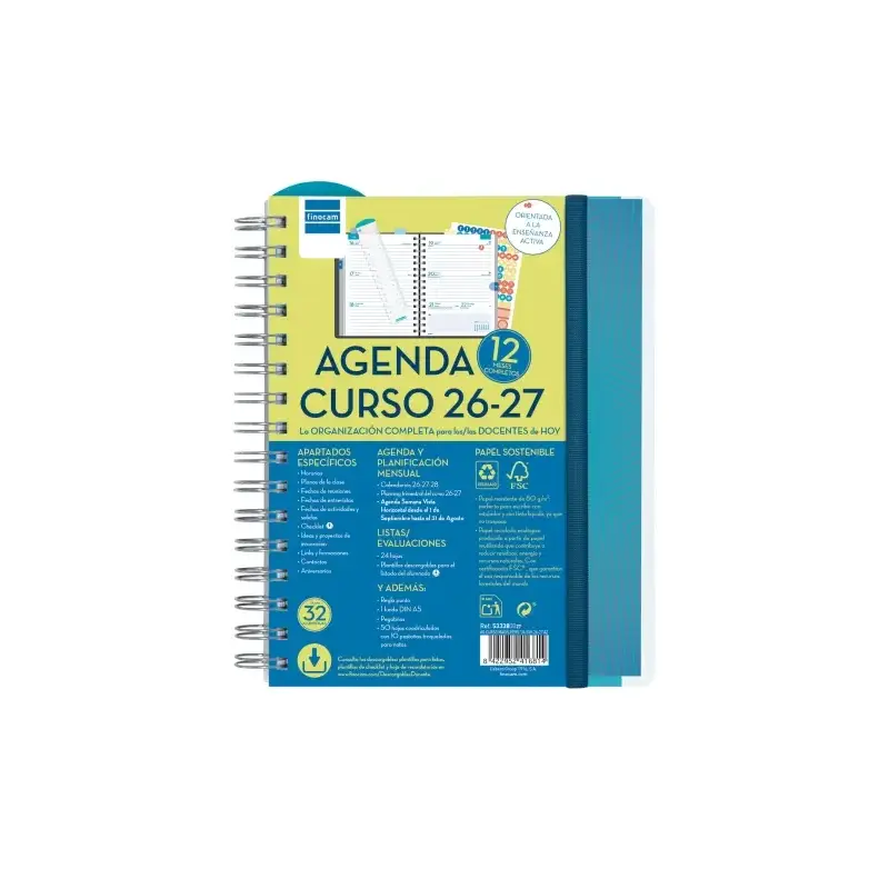 Finocam Magistral Agenda Escolar 26/27 - Semana Vista Horizontal - Formato 4º - 155x212mm - Tapas de Polipropileno - Papel de 80
