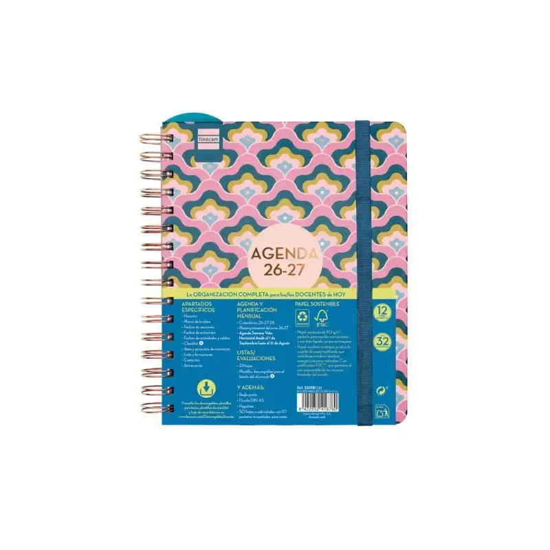 Finocam Magistral Design Agenda Escolar 26/27 - Semana Vista Horizontal - Formato 4º - 155x212mm - Tapas de Carton Forrado - Pap