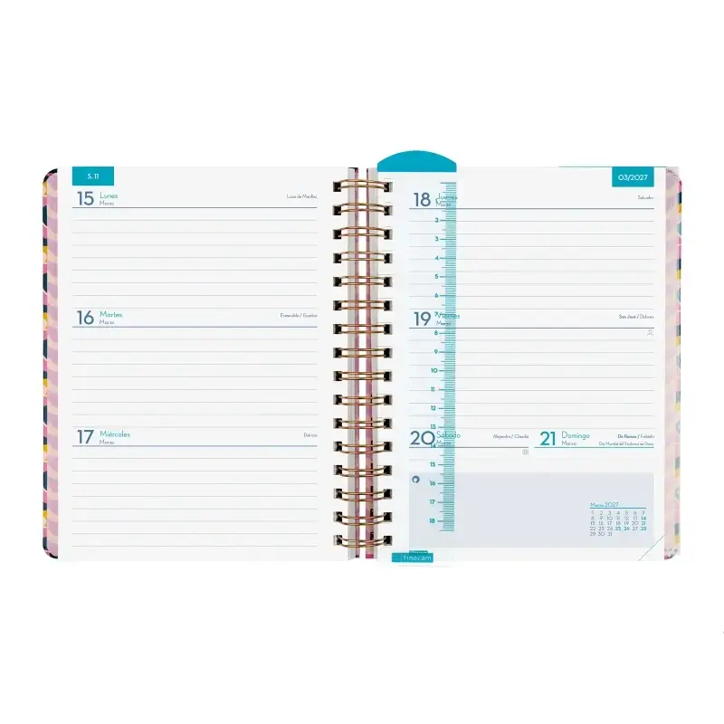 Finocam Magistral Design Agenda Escolar 26/27 - Semana Vista Horizontal - Formato 4º - 155x212mm - Tapas de Carton Forrado - Pap
