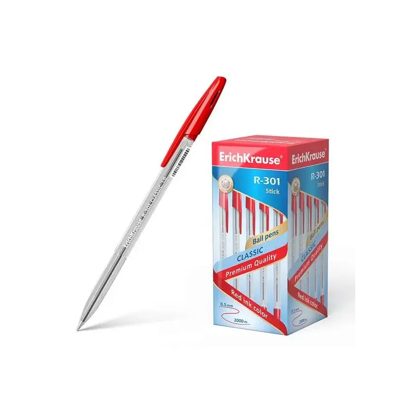 Erichkrause R-301 Boligrafo de Bola Punta 1.0mm - Trazo 0.5mm - Tinta de Secado Rapido - Cuerpo Transparente - Capuchon Ventilad