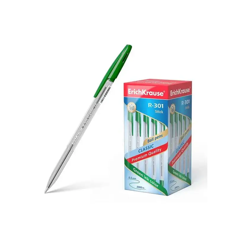 Erichkrause R-301 Boligrafo de Bola Punta 1.0mm - Trazo 0.5mm - Tinta de Secado Rapido - Cuerpo Transparente - Capuchon Ventilad