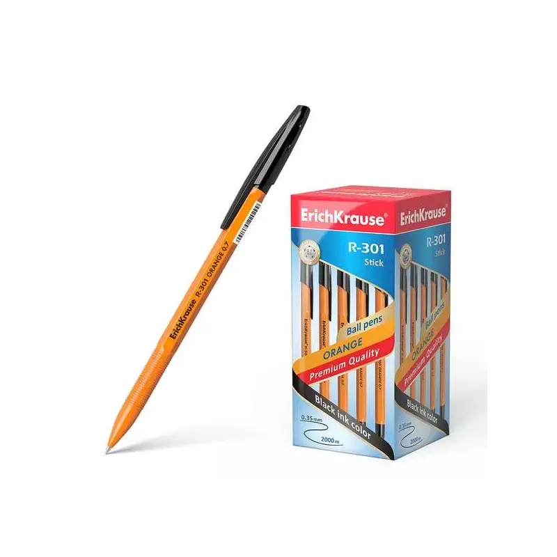 Erichkrause R-301 Boligrafo Orange - Punta de 0.7mm - Trazo de 0.35mm - Tapa Ventilada - Cuerpo Opaco Naranja - Color Negro | Ah