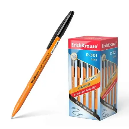 Erichkrause R-301 Boligrafo Orange - Punta de 0.7mm - Trazo de 0.35mm - Tapa Ventilada - Cuerpo Opaco Naranja - Color Negro | Ah