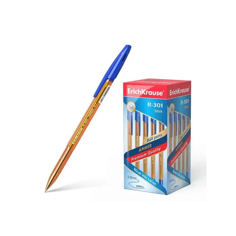 Erichkrause Boligrafo R-301 Amber Stick 0.7 - Cuerpo Hexagonal Translucido - Punta de 0.7mm - Tinta de Secado Rapido - Color Azu