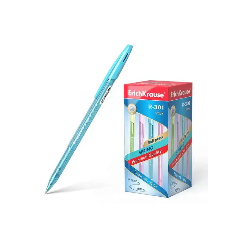 Erichkrause R-301 Spring Boligrafo - Punta de 0.7mm - Cuerpo Translucido en Colores Surtidos - Tinta de Secado Rapido - Color Az