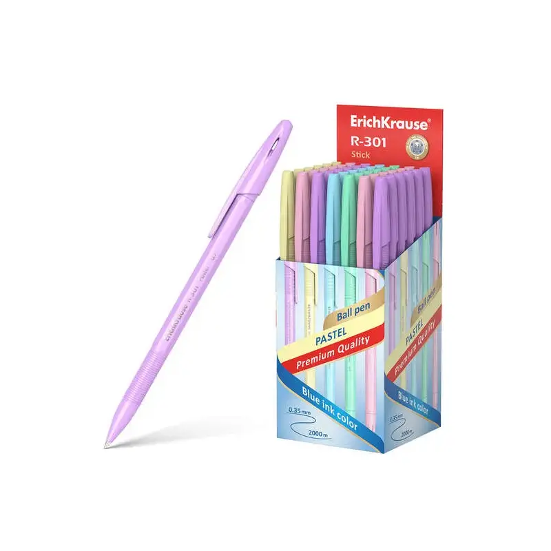 Erichkrause R-301 Pastel Boligrafo Punta de Bola 0.7mm - Trazo 0.35mm - Cuerpo Hexagonal Opaco en Colores Pastel - Tinta de Seca